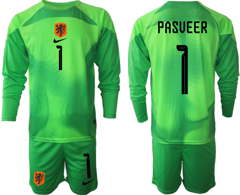 Men 2022 World Cup National Team Netherlands green goalkeeper long sleeve 1 Soccer Jersey